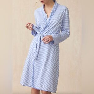 Lake Pajamas Pima Robe in Navy Stripe M